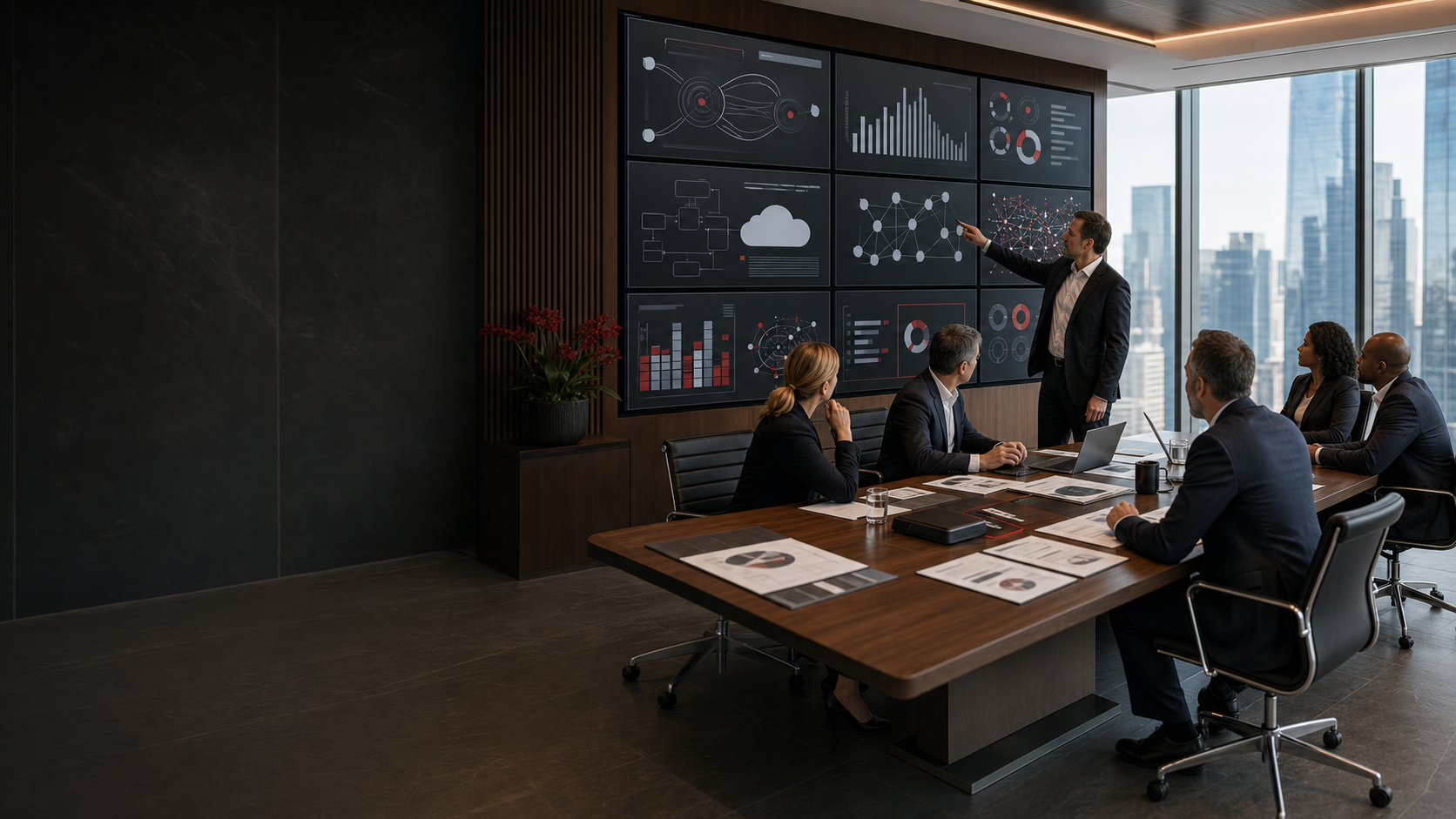 Technology consultants collaborating in a modern enterprise environment