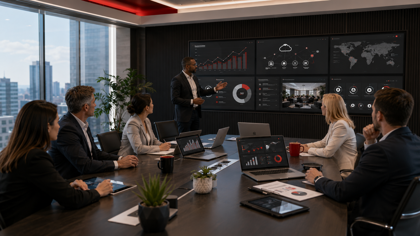 Modern corporate strategy meeting in progress