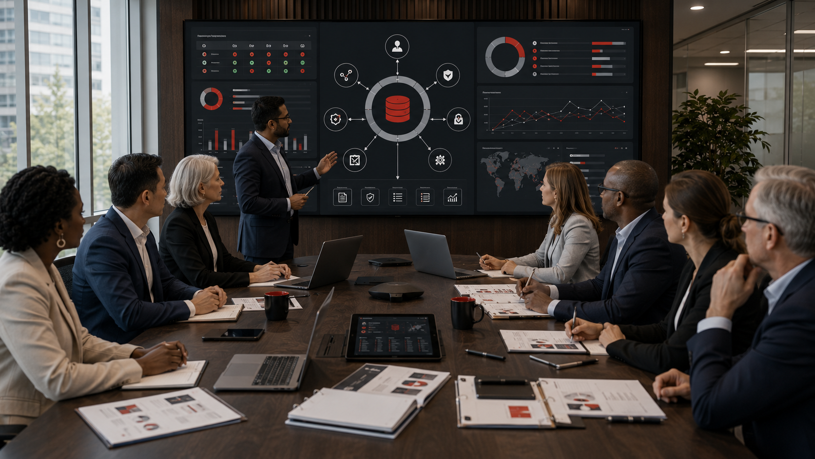 Corporate meeting with data presentation