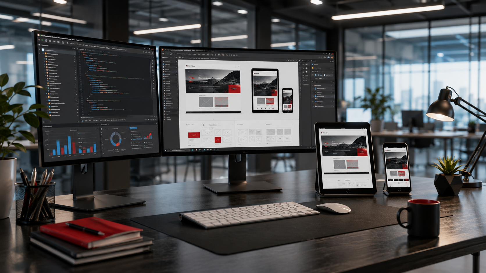 Sleek developer workstation in modern office