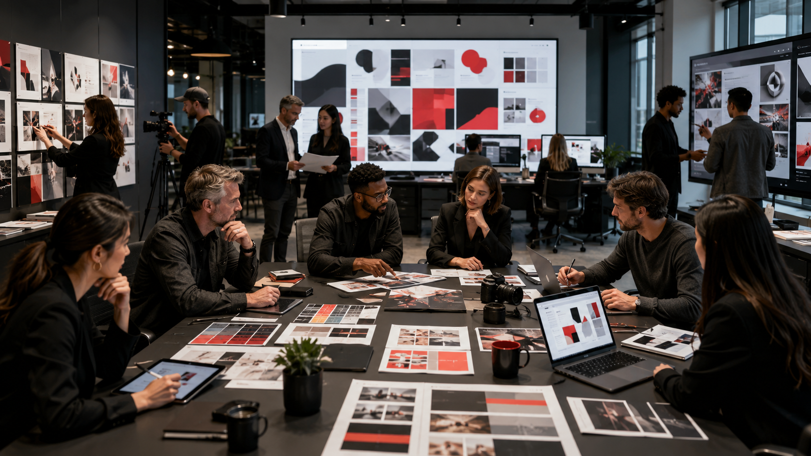 Creative professionals developing corporate branding and marketing materials