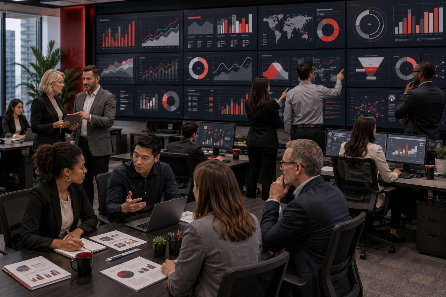 Digital marketing professionals reviewing SEO, analytics, and AI search performance