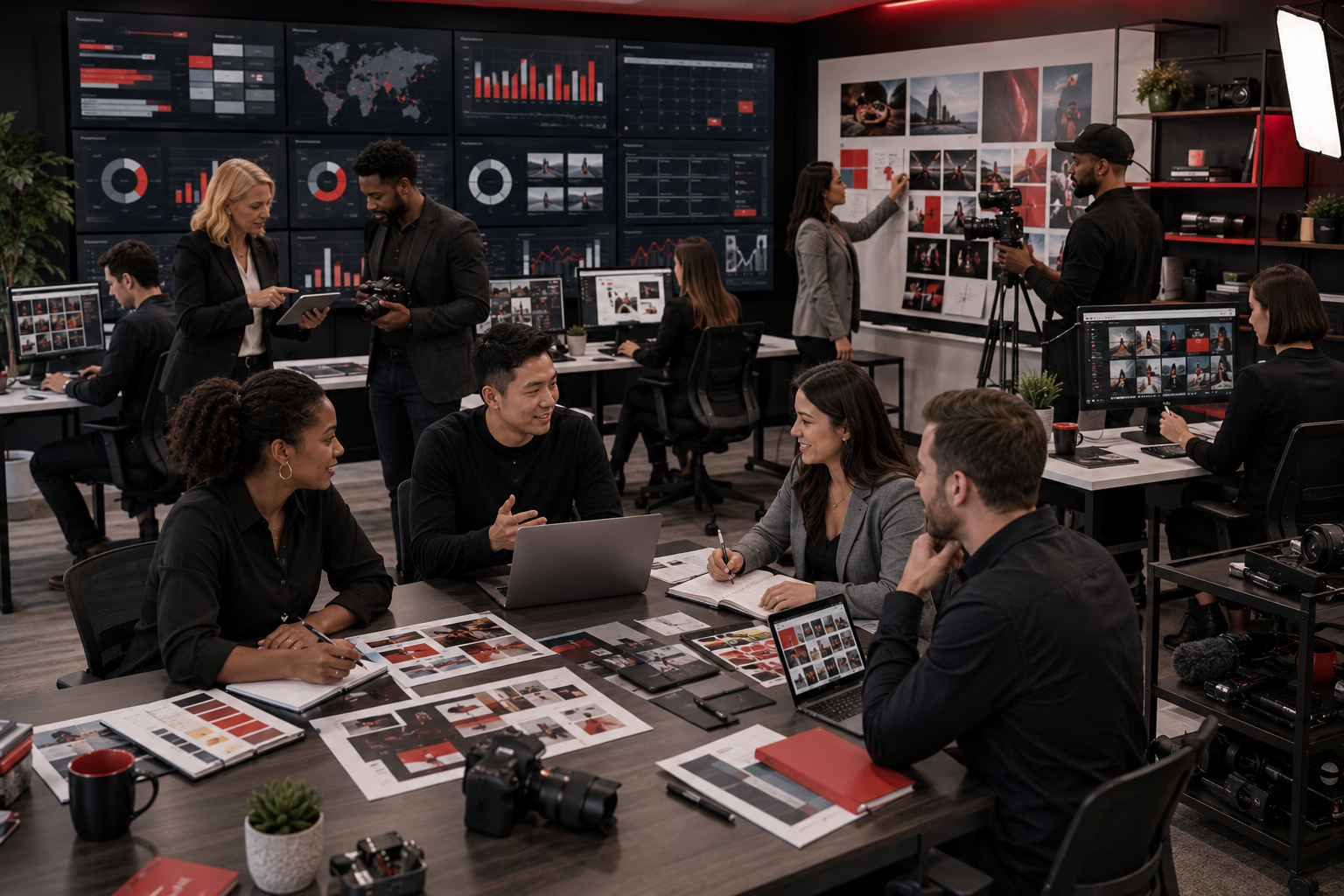 Social media professionals planning content, engagement, and digital campaigns