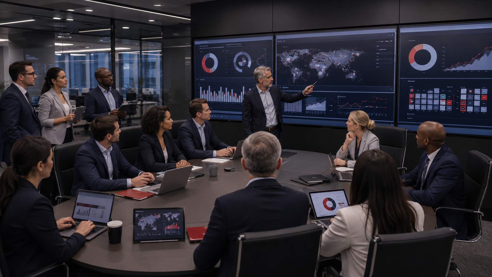 Executives and technology consultants planning digital transformation initiatives