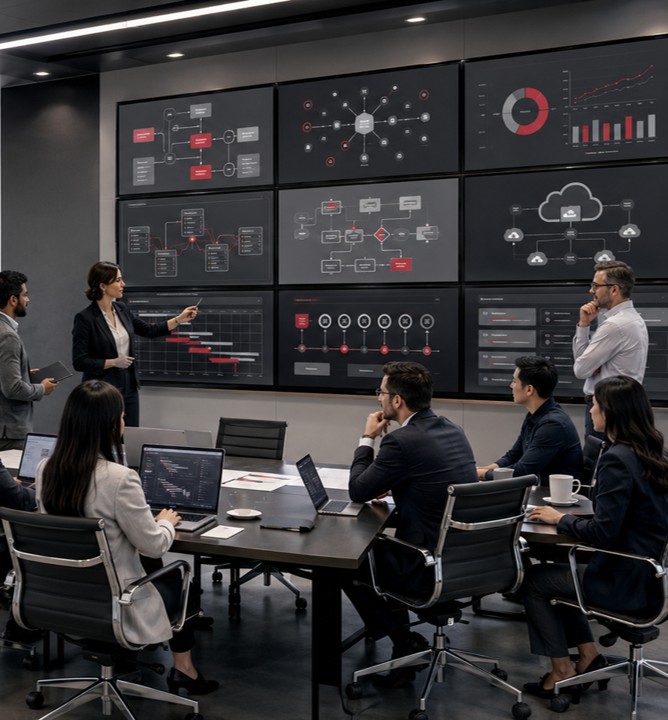 Government technology professionals collaborating on secure application development, databases, modernization, system integration, and software lifecycle management